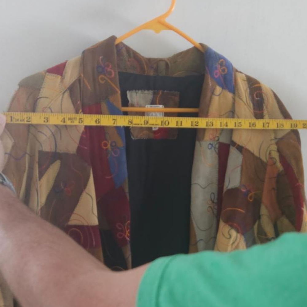 Vintage Leather Multicolor Patchwork Women's Jacket,size L - Picture 8 of 11